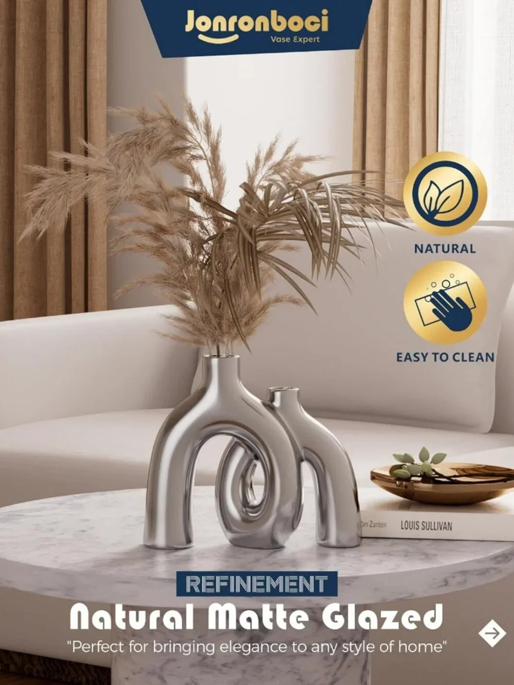 Modern Silver Donut Decorative Vases Set - Nordic Boho Home Decor, Matte Ceramic